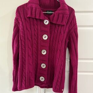 Pure Collection Women's Collared Fuchsia Autumn Cardigan Size Small Hand Knit